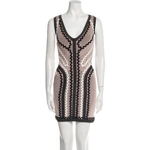 Herve Leger Black, white, and nude geometric dress. XS CELIA DRESS IN BARE COMBO